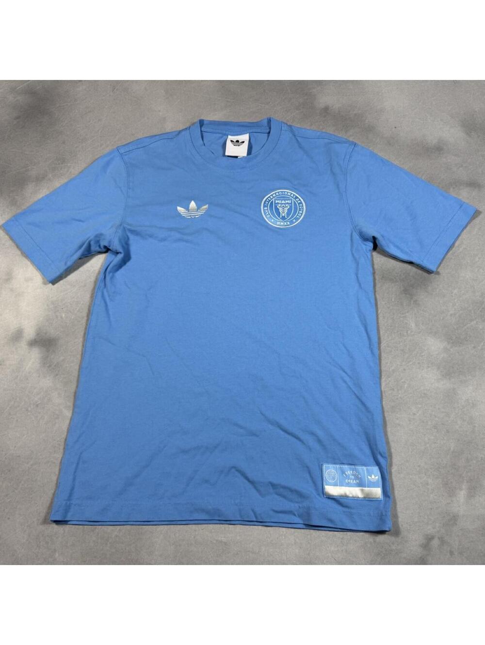 Adidas Originals Inter Miami CF Soccer Tee Blue Freedom to Dream, oversized XS